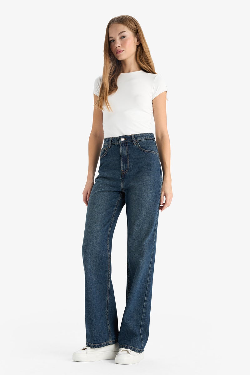 DeFacto Blue Woman 90's Wide Leg High Waist Straight Leg Jeans Casual - Image 2